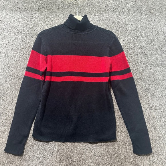 Polo Jeans Co. Ralph Lauren Turtleneck Sweater Red Black Stripe Cotton Knit M - Picture 1 of 12